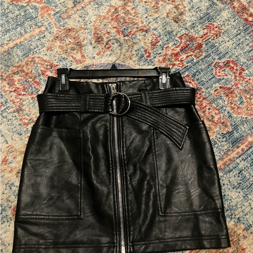 Topshop Black Faux Leather Skirt with Zipper